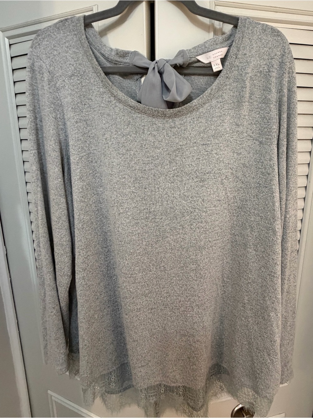 LC Lauren Conrad Light Gray Tie-Back Lace Hem Pullover